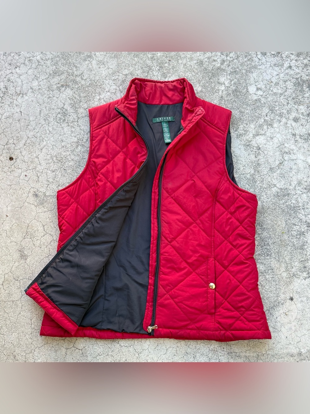Lauren By Ralph Lauren Quilted Puffer Vest Jacket Red Sz Large